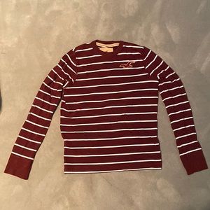 Hollister Long Sleeve Striped T-Shirt | Color: Burgandy & White | Size: Medium